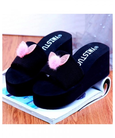 Breathable Open Toe Sandals Range Indoor Flat Sandals Thick Sole Sandals Strappy Faux Furry Plush Fluffy Slide Slipper (Pink,...