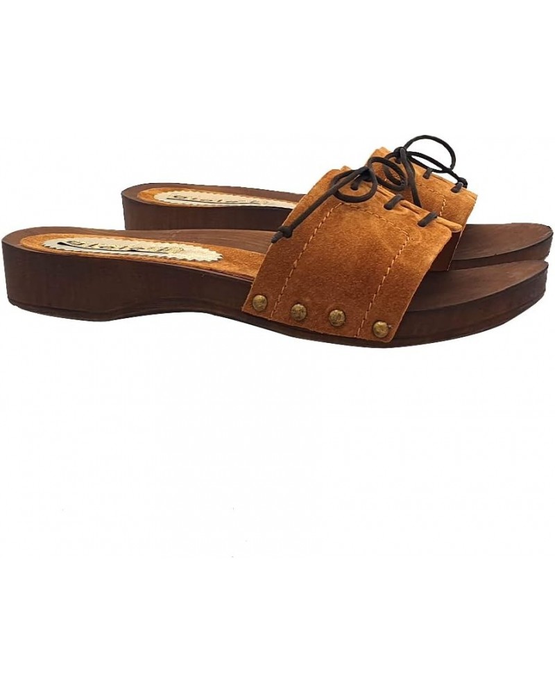 Comfortable Low Clogs in Suede Leather with Laces - MY173 CAM Cuoio Brown $40.66 Mules & Clogs