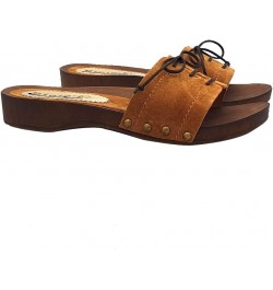 Comfortable Low Clogs in Suede Leather with Laces - MY173 CAM Cuoio Brown $40.66 Mules & Clogs