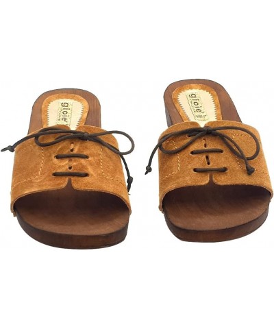 Comfortable Low Clogs in Suede Leather with Laces - MY173 CAM Cuoio Brown $40.66 Mules & Clogs