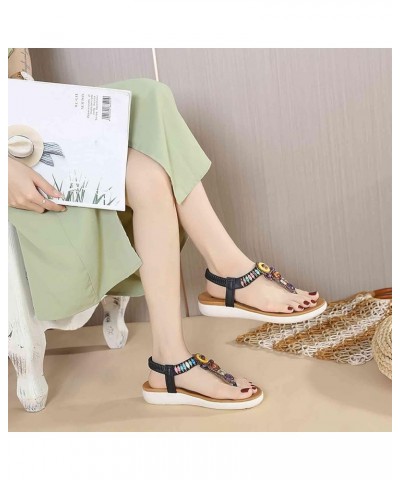 2022 Flats Sandals for Women Summer, Elastic Ankle Strap Flip Flops Memory Foam Arch Support Shoes Bohemian Beach Comfortable...