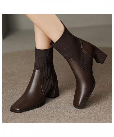 Boots for Women, Women's Leather Chunky Heel Square Toe Ankle Boots Waterproof Rain Boots Sexy Fall Fashion Shoes Brown $18.1...