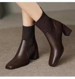 Boots for Women, Women's Leather Chunky Heel Square Toe Ankle Boots Waterproof Rain Boots Sexy Fall Fashion Shoes Brown $18.1...