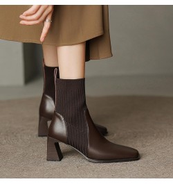 Boots for Women, Women's Leather Chunky Heel Square Toe Ankle Boots Waterproof Rain Boots Sexy Fall Fashion Shoes Brown $18.1...