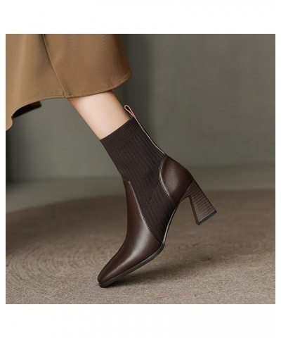 Boots for Women, Women's Leather Chunky Heel Square Toe Ankle Boots Waterproof Rain Boots Sexy Fall Fashion Shoes Brown $18.1...