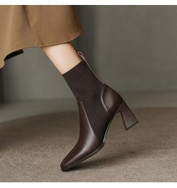 Boots for Women, Women's Leather Chunky Heel Square Toe Ankle Boots Waterproof Rain Boots Sexy Fall Fashion Shoes Brown $18.1...