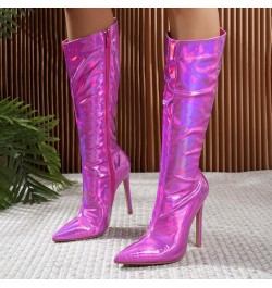 Boots for Women, Women's Reflective Leather Over The Knee Boots Stiletto Heels Snow Boots Comfortable Elegant Shoes Hot Pink ...