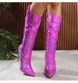 Boots for Women, Women's Reflective Leather Over The Knee Boots Stiletto Heels Snow Boots Comfortable Elegant Shoes Hot Pink ...