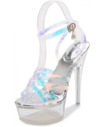 Cross Strap Stiletto Sandals Silver 37 $30.82 Sandals