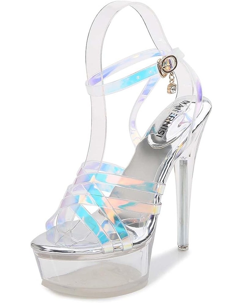 Cross Strap Stiletto Sandals Silver 37 $30.82 Sandals