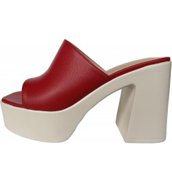 Women's Simple Comfy Square Open Toe Platform Chunky High Heel Slippers Slides Shoes Red $28.19 Slippers