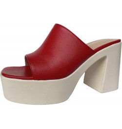 Women's Simple Comfy Square Open Toe Platform Chunky High Heel Slippers Slides Shoes Red $28.19 Slippers