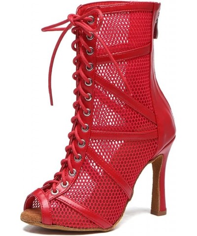 Women's Peep Toe Latin Dance Boots Salsa Ballroom Lace-up Party Ankle Dance Shoes,Model L555 L555-red-10cm Heel $28.56 Athlet...