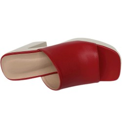 Women's Simple Comfy Square Open Toe Platform Chunky High Heel Slippers Slides Shoes Red $28.19 Slippers