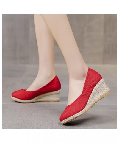 Wedges Round Comfortable Sandals Summer Toe Breathable Shoes Beach Fashion Women Slip-On Sneaker Sandals for Women Wedge Red ...