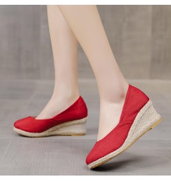 Wedges Round Comfortable Sandals Summer Toe Breathable Shoes Beach Fashion Women Slip-On Sneaker Sandals for Women Wedge Red ...