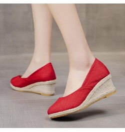 Wedges Round Comfortable Sandals Summer Toe Breathable Shoes Beach Fashion Women Slip-On Sneaker Sandals for Women Wedge Red ...