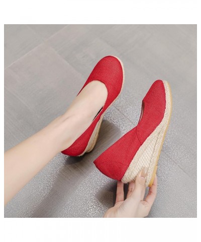 Wedges Round Comfortable Sandals Summer Toe Breathable Shoes Beach Fashion Women Slip-On Sneaker Sandals for Women Wedge Red ...