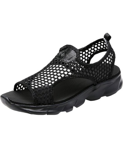 Women's Flat Sandals Women Summer Mesh Beach Slip On Sport Casual Open Toe Flat Soft Bottom Breathable Shoes Sandals Black $1...