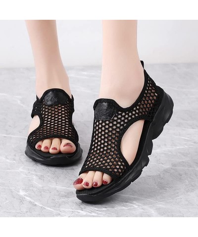 Women's Flat Sandals Women Summer Mesh Beach Slip On Sport Casual Open Toe Flat Soft Bottom Breathable Shoes Sandals Black $1...