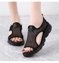 Women's Flat Sandals Women Summer Mesh Beach Slip On Sport Casual Open Toe Flat Soft Bottom Breathable Shoes Sandals Black $1...