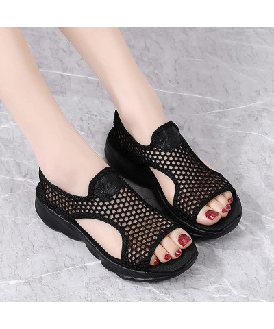 Women's Flat Sandals Women Summer Mesh Beach Slip On Sport Casual Open Toe Flat Soft Bottom Breathable Shoes Sandals Black $1...