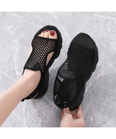 Women's Flat Sandals Women Summer Mesh Beach Slip On Sport Casual Open Toe Flat Soft Bottom Breathable Shoes Sandals Black $1...