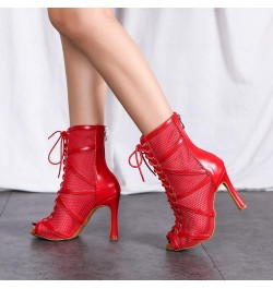 Women's Peep Toe Latin Dance Boots Salsa Ballroom Lace-up Party Ankle Dance Shoes,Model L555 L555-red-10cm Heel $28.56 Athlet...