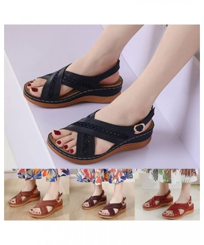 Women Sandals Fashion Summer New Pattern Simple Solid Color Buckle Strap Sandals Wedge Comfortable Casual Roman Sandals Cat S...