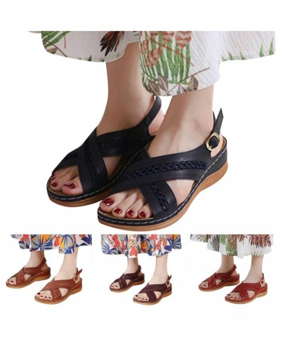 Women Sandals Fashion Summer New Pattern Simple Solid Color Buckle Strap Sandals Wedge Comfortable Casual Roman Sandals Cat S...