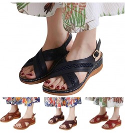 Women Sandals Fashion Summer New Pattern Simple Solid Color Buckle Strap Sandals Wedge Comfortable Casual Roman Sandals Cat S...