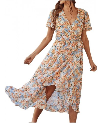 Women's Floral Print Boho Dress Wrap V Neck Ruffle Belted A Line Flowy Maxi Dresses Beige- Dresses for Women 2024 Elegant $11...