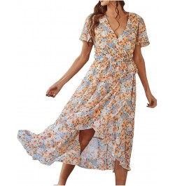 Women's Floral Print Boho Dress Wrap V Neck Ruffle Belted A Line Flowy Maxi Dresses Beige- Dresses for Women 2024 Elegant $11...