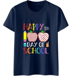 Womens 100th Day of School Teacher Shirt Happy Women Casual Fashion T Shirt Letter Print Teach Short Sleeve Top Blue $10.84 A...