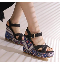 Summer Sandals for Women 2023 2023 New Bohemian Sandals Water Proof Platform Slope Heel Large Korean Edition Ultra High Black...