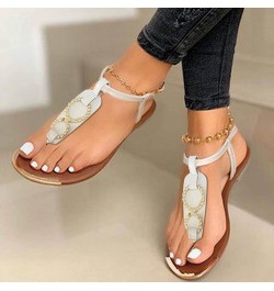 sandals women dressy summer flat clear thong sandals Low Heeled Sandal Comfort Wedge Slip on Sandal Z-01 White $10.24 Outdoor...