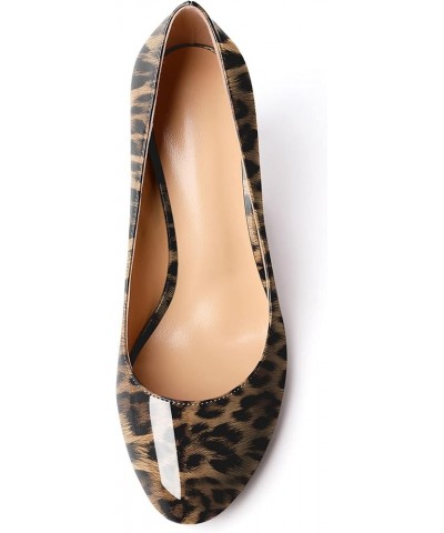 Women Casual Patent Round Toe Pumps Stiletto High Heel Slip On Evening Wedding Dress Shoes 3.4 Inch Leopard $26.64 Pumps