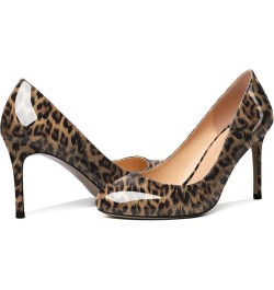 Women Casual Patent Round Toe Pumps Stiletto High Heel Slip On Evening Wedding Dress Shoes 3.4 Inch Leopard $26.64 Pumps