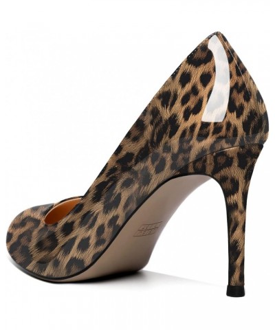 Women Casual Patent Round Toe Pumps Stiletto High Heel Slip On Evening Wedding Dress Shoes 3.4 Inch Leopard $26.64 Pumps