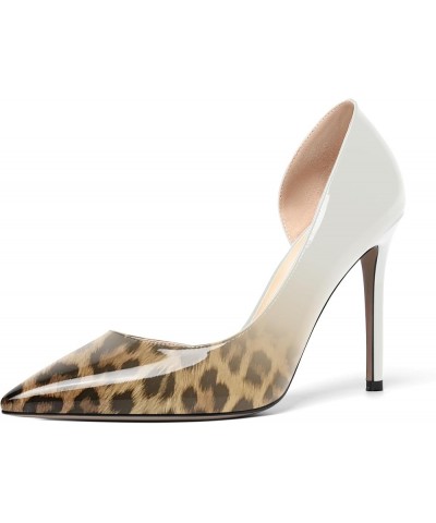 Womens Sexy Fashion Slip On Evening Pointed Toe Patent Stiletto High Heel Pumps Shoes 4 Inch White Brown Leopard $34.44 Pumps