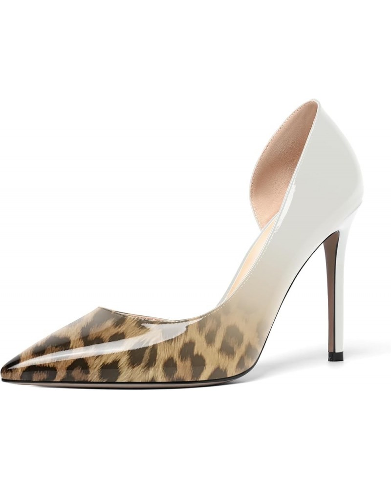 Womens Sexy Fashion Slip On Evening Pointed Toe Patent Stiletto High Heel Pumps Shoes 4 Inch White Brown Leopard $34.44 Pumps