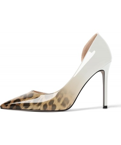 Womens Sexy Fashion Slip On Evening Pointed Toe Patent Stiletto High Heel Pumps Shoes 4 Inch White Brown Leopard $34.44 Pumps