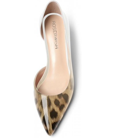 Womens Sexy Fashion Slip On Evening Pointed Toe Patent Stiletto High Heel Pumps Shoes 4 Inch White Brown Leopard $34.44 Pumps