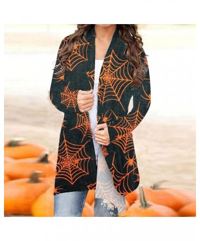 Halloween Costumes For Women Plus Size Witch Scary Funny Cat Printed Loose Open Front Long Sleeve Cardigan Black $7.19 Outdoo...