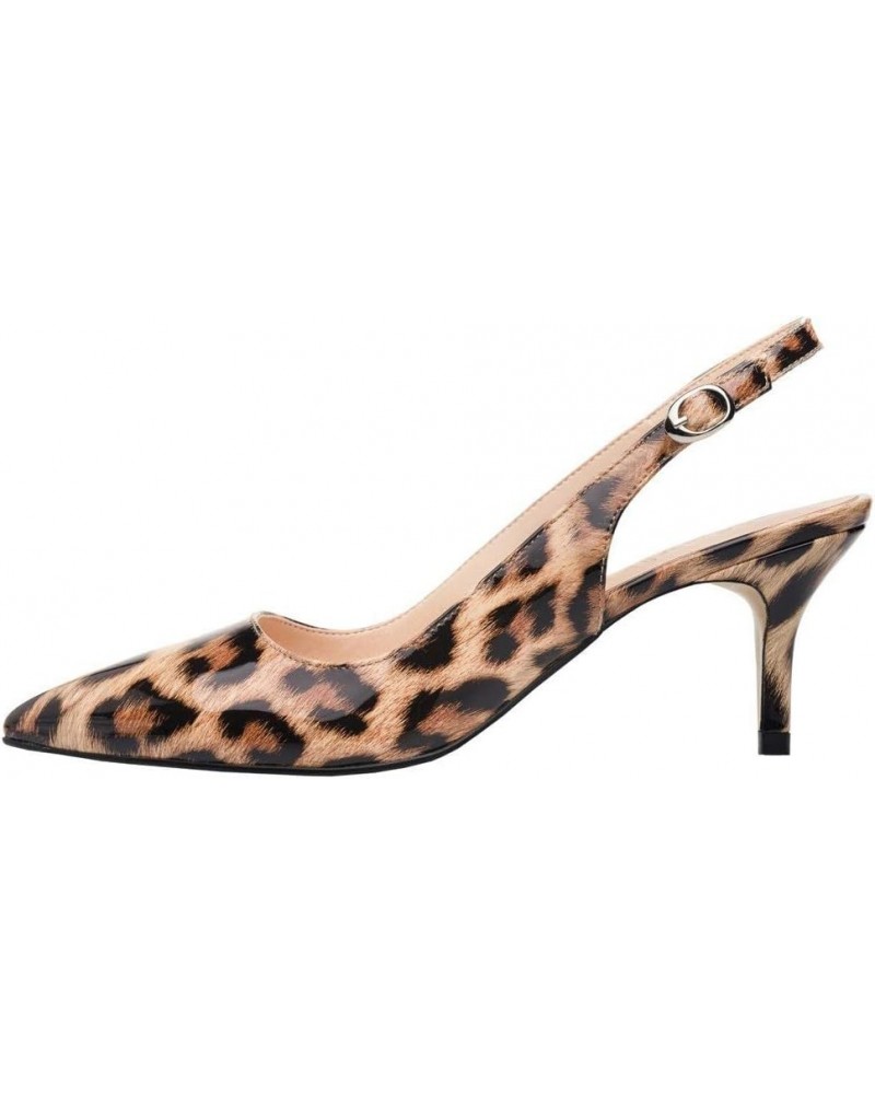 Kitten Heels for Women Slingback Pumps Sandals Pointy Toe Pumps Leopard Patent $23.84 Sandals