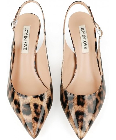 Kitten Heels for Women Slingback Pumps Sandals Pointy Toe Pumps Leopard Patent $23.84 Sandals