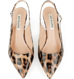 Kitten Heels for Women Slingback Pumps Sandals Pointy Toe Pumps Leopard Patent $23.84 Sandals