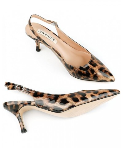 Kitten Heels for Women Slingback Pumps Sandals Pointy Toe Pumps Leopard Patent $23.84 Sandals