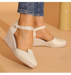 Women Sandals Platform Wedge Linen Sandals Fashion Versatile Braided Buckle Breathable Yoga Mat Sandals for Women Beige $16.1...