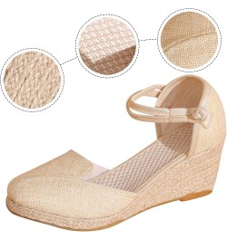 Women Sandals Platform Wedge Linen Sandals Fashion Versatile Braided Buckle Breathable Yoga Mat Sandals for Women Beige $16.1...